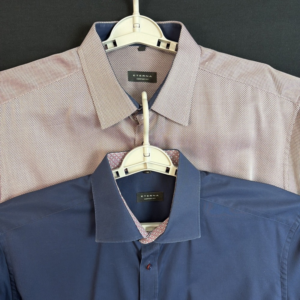 LOT OF 2 ETERNA COMFORT FIT WEAVE BUTTON CUFF SHIRT 18 46 Pink/Purple & Blue LS